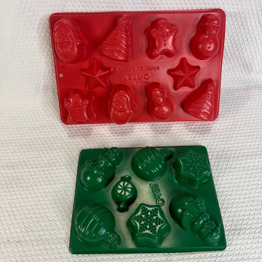 Jell-O Jigglers Christmas Holiday Gelatin Molds Trays Red Green SantaSet of 2